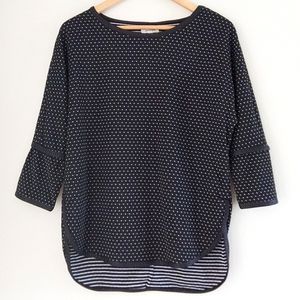 MAX STUDIO NWT Swiss Dot Faux Leather Trim High Low Three Quarter Sleeve Top XS